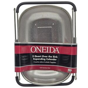 Oneida 5 Quart Over The Sink Stainless Steel‎ Colander Strainer Expandable Grip